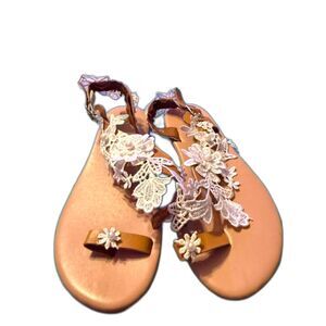 Women's Boho Lace Floral Flat Sandals | Festival Beach Cottagecore Wedding Fairy
